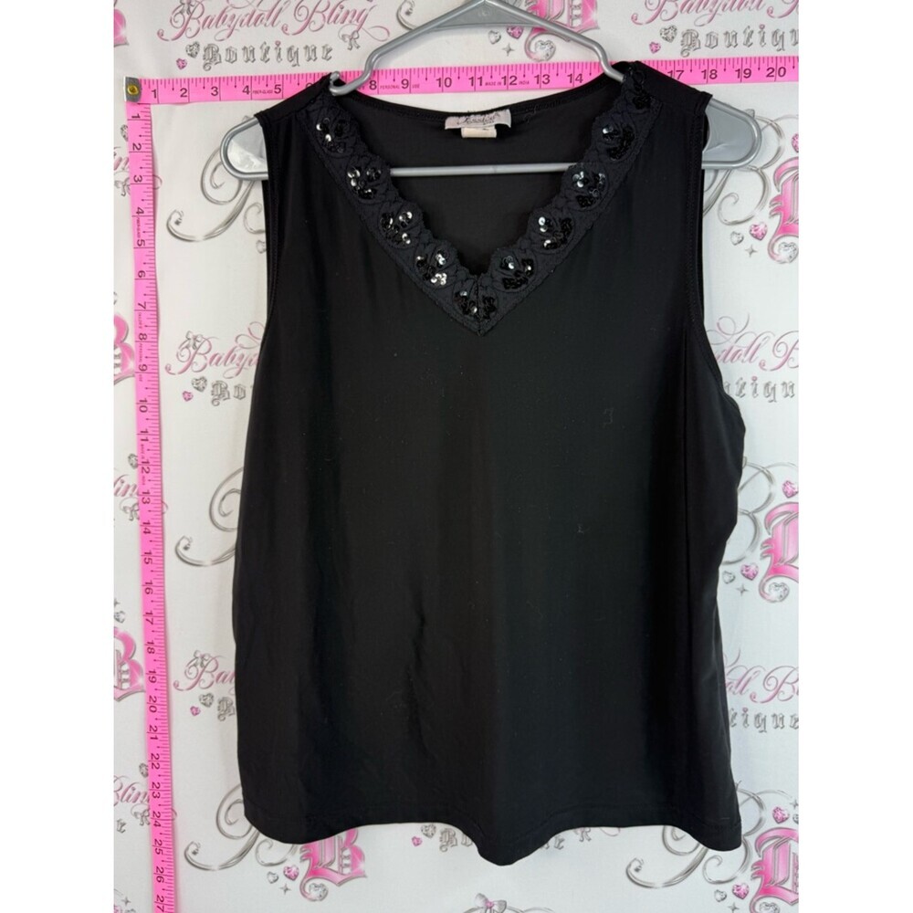 Jessica plus tank top sequins sparkly Black Embellished V-Neck Sleeveless Top